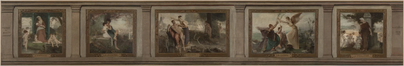 Boceto para el ayuntamiento del distrito 16 de París (salón en hemiciclo): Infancia, juventud, propósito, gloria, vejez: Las edades de la vida, en 1884 (óleo sobre lienzo)