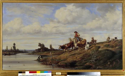El paso del Gue Una vaca pasando un río con su rebaño. Pintura de Emile Loubon (1809-1863) Mención obligatoria: Colección fondation regards de Provence, Marsella