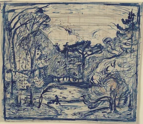 Interior de bosque con leñador. La Côte de Grâce, Honfleur.