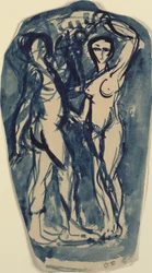 Dos figuras desnudas de pie (¿Adán y Eva?)