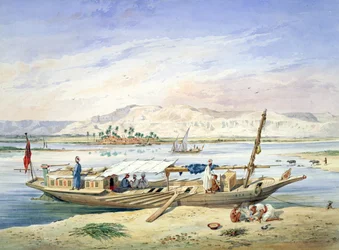 La kanja del JWP amarrada junto a la orilla oriental del Nilo en Luxor
