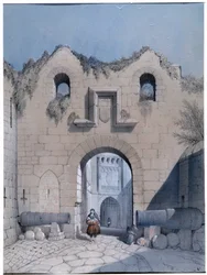 Vista de la puerta del bulevar. El Monte Saint Michel. Dibujo de Emile Sagot Museo Municipal de Avranches (Mancha)