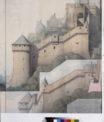 Vista del machicoulis entre la Torre Norte y la Torre Claudina del Monte Saint Michel. Dibujo de Emile Sagot. Museo Municipal de Avranches (Manche)