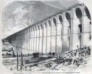 Viaducto de Chaumont en el ferrocarril de París a Mulhouse. Grabado según boceto de Ralph en "The Illustrous World", 09/05/1857. Colección privada.