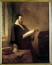 Un bibliófilo Un hombre leyendo un libro. Pintura de Emile Vaude (1819-1884) siglo XIX Museo de Bellas Artes de Troyes