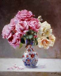 Naturaleza muerta de rosas en un jarrón. Pintura de Emile Vernon (1872-1919) Colección particular.