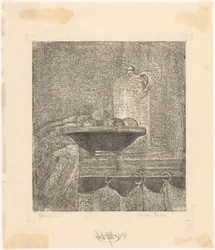 Bodegón con jarra y frutero