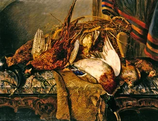 Naturaleza muerta con faisanes en una mesa de mármol, c.1850