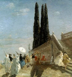Salida hacia la Mascarada. Salida para la mascarada. Pintura de Emma Ciardi (1879-1933 Italiana) Colección privada