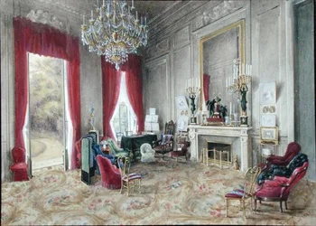 Interior del salón en el Hotel Rainbeaux, París