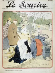 Accidente de coche: "Otra mujer que se equivoca." Ilustración de Emmanuel Barcet (1870-1940) - en "Le Smile" del 19/01/1901