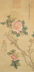 Peonía, dinastía Qing (tinta y color sobre seda)