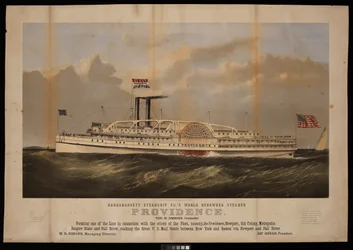 El mundialmente conocido vapor Providence Benj M Simmons de la Narragansett steamship Co. Comandante... (litografía)