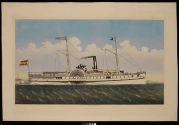 S.S. Villa Clara con vista de Nueva York (litografía, coloreada)