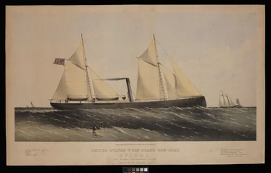 Cañonero de doble husillo de los Estados Unidos. Spirea. Construido por Saml H Pouk Fairhaven Conn. 1864... (litografía, coloreada)