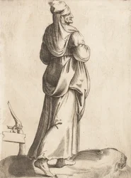 Placa de vestuario: Campesina de España, ca. 1555-58