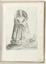 Flandes (título sobre objeto) Een vrouw uit Vlaanderen, gekleed volgens de mode van ca. 1550 La actitud de los comerciantes contemporáneos (título de la serie)