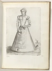 Galla mul(ier) (título sobre objeto) Una mujer casada de Francia, vestida a la moda de alrededor de 1550 Diversarum gentium nostrae aetatis habitus (título de la serie)