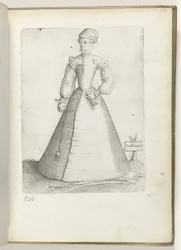 Galla Mulier (título sobre objeto) Una mujer casada de Francia, vestida a la moda de alrededor de 1550 Diversarum gentium nostrae aetatis habitus (título de la serie)