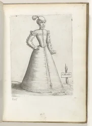 Galla Mulier (título sobre objeto) Una mujer casada de Francia, vestida a la moda de alrededor de 1550 Diversarum gentium nostrae aetatis habitus (título de la serie)
