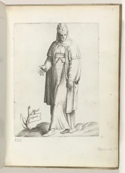 Español (título sobre objeto) Vrouw en Spaanse kleding. California. 1550 La actitud de los comerciantes contemporáneos (título de la serie)