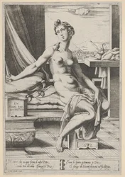 Lucrecia desnuda y sentada frente a una ventana, un puñal en su mano derecha y sosteniendo, ca. 1535-67