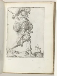 (título en el objeto) Duitse soldaat, gekleed volgens de mode van ca. 1550 La actitud de los comerciantes contemporáneos (título de la serie)
