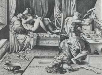 Venus y Marte abrazándose mientras Vulcano trabaja en su fragua, 1543