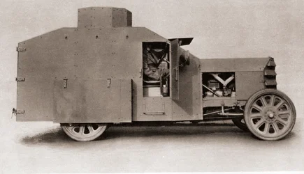 Un coche blindado británico durante la Primera Guerra Mundial, de The Illustrated War News, 1915
