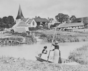 Ferry a través del Arun en Bury, Sussex