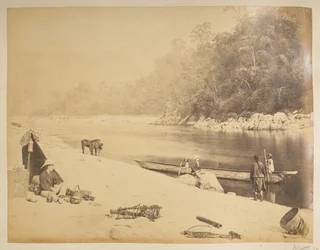 Ferry en Teesta, cerca de Bheerkotee.  Vistas de Darjeeling. 1870