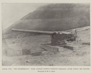 Cañón Naval, Joe Chamberlain, con el Carro de Posición del Capitán Scott, después de disparar Diez Rondas