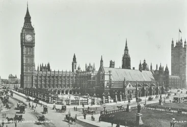 Parliament Square, Westminster LB: mirando al este hacia Big Ben y las Casas del Parlamento, 1895