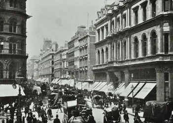 Poultry, mirando al oeste hacia Cheapside, Ciudad de Londres, 1890