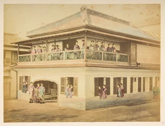 Prostitutas en el burdel Shinpuro, Takashima-cho, Yokohama, Fotógrafo: Stillfried, Raimund von Lucas Colección: Registro fotográfico de la gira mundial de Charles James y Morton P, Lucas