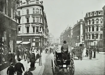 Queen Victoria Street, mirando al este desde Queen Street, Ciudad de Londres, 1890