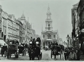 Saint Mary-le-Strand, Strand, Westminster LB: mirando al este hacia Saint Mary-le-Strand, 1895