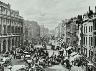 Somerset House, Strand, Westminster LB: mirando al oeste desde Saint Mary-le-Strand, 1895