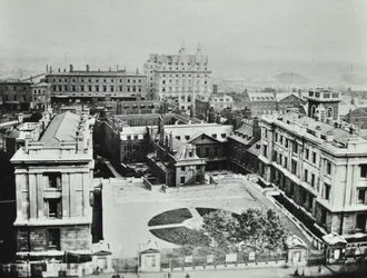 St Thomas Hospital: vista elevada del exterior, 1862