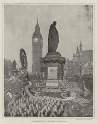 La estatua de Beaconsfield, Westminster, en el Día de la Primavera