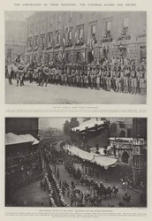 La coronación de sus majestades, la guardia colonial y escolta