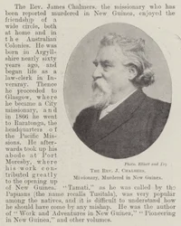 El Reverendo J Chalmers, misionero, asesinado en Nueva Guinea, abril de 1901