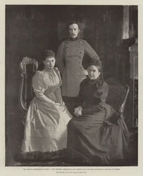 El matrimonio real en Berlín, la emperatriz Frederick y el príncipe y la princesa Frederick Charles de Hesse