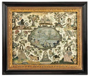 Una imagen de bordado de Carlos II de África y el Nuevo Mundo, c.1660-70