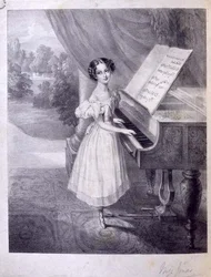 Una niña pianista (¿Miss Jonas?) tocando 