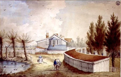Una cabaña cerca de los jardines de té del arpa judía, Marylebone Park
