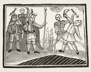 Un diálogo entre un hombre ciego y la muerte, ilustración de Chap-books del siglo XVIII de John Ashton, pub. 1882