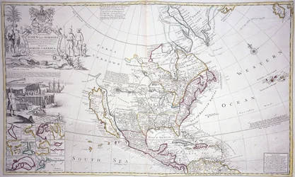 Un mapa de doble página de América del Norte, c.1708-20