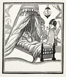 Un relato completo, verdadero y particular, ilustración de Chap-books del Siglo XVIII de John Ashton, pub. 1882