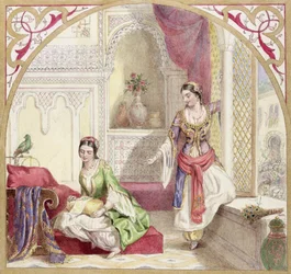 Un interior morisco con dos mujeres, c.1840